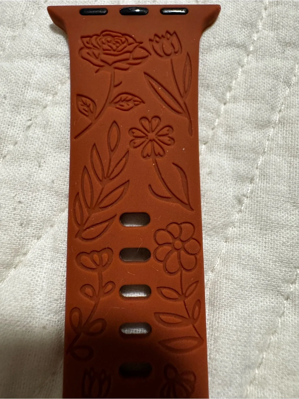 Silicone Floral Apple Watch Band - Brown